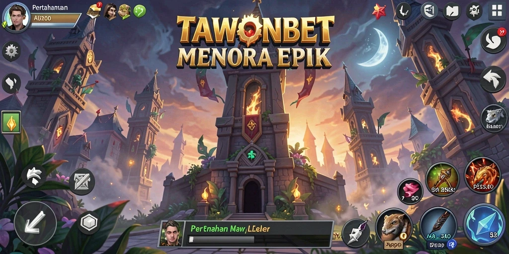 Screenshot gameplay TAWONBET menampilkan pertempuran menara yang seru.